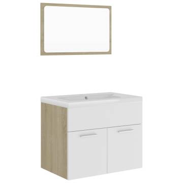 Stylish Bathroom Furniture Set - White & Sonoma Oak