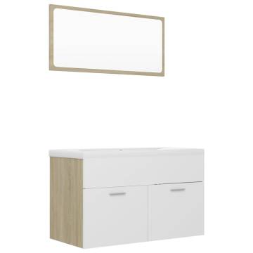 Stylish Bathroom Furniture Set - White & Sonoma Oak