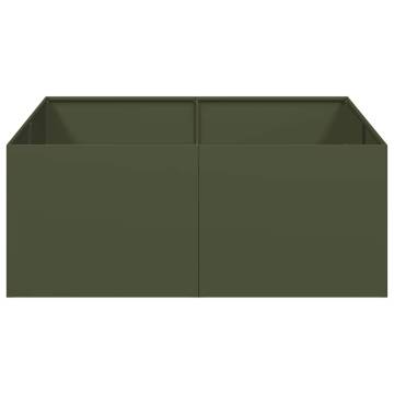 Stylish Olive Green Steel Planter - 100x100x40 cm