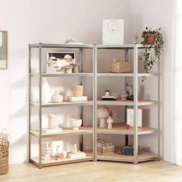 5-Layer Shelves - Silver Steel & Engineered Wood | HiPoMarket