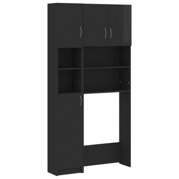 High Gloss Black Washing Machine Cabinet Set | HipoMarket