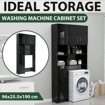 High Gloss Black Washing Machine Cabinet Set | HipoMarket