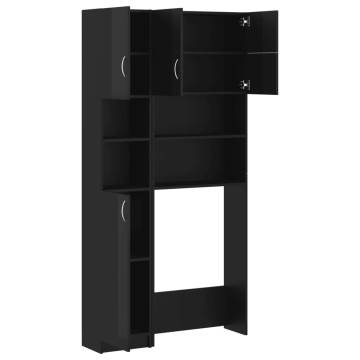 High Gloss Black Washing Machine Cabinet Set | HipoMarket