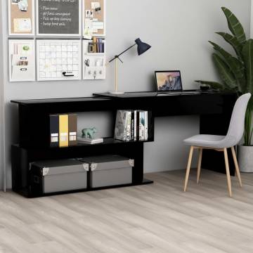 Corner Desk High Gloss Black - 200x50x76 cm | Hipo Market