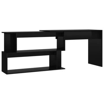 Corner Desk High Gloss Black - 200x50x76 cm | Hipo Market