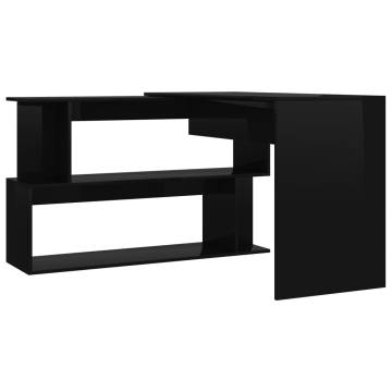 Corner Desk High Gloss Black - 200x50x76 cm | Hipo Market