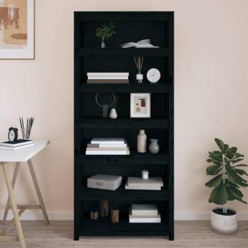 Book Cabinet Black 80x35x183 cm – Solid Pine Wood Storage