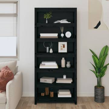 Book Cabinet Black 80x35x183 cm – Solid Pine Wood Storage