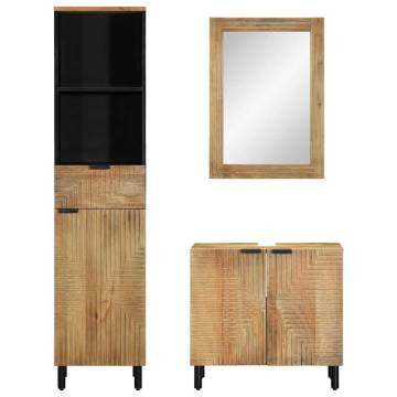 3 Piece Brown Mango Wood Bathroom Furniture Set | HipoMarket