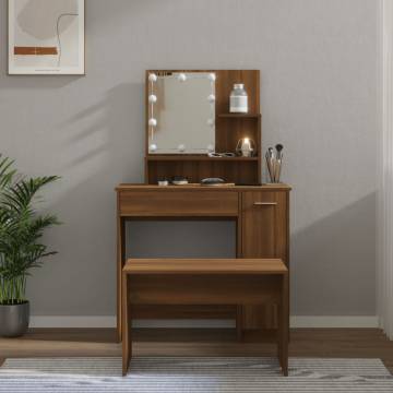 Stylish Dressing Table Set with LED in Brown Oak - HipoMarket