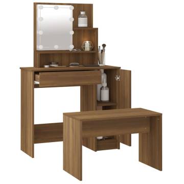 Stylish Dressing Table Set with LED in Brown Oak - HipoMarket