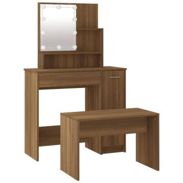 Stylish Dressing Table Set with LED in Brown Oak - HipoMarket