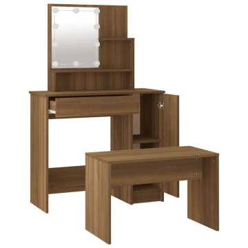 Stylish Dressing Table Set with LED in Brown Oak - HipoMarket