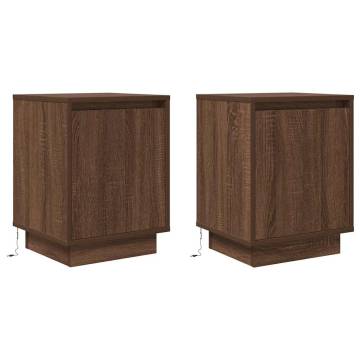 Stylish Bedside Cabinets with LED Lights - 2 pcs Brown Oak | HipoMarke