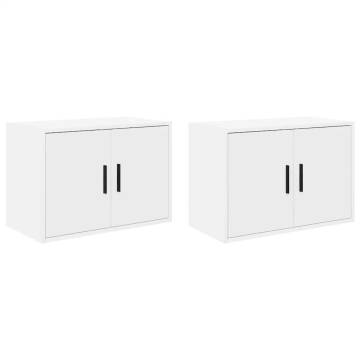 White Garage Wall Cabinets - 2 pcs Engineered Wood Storage