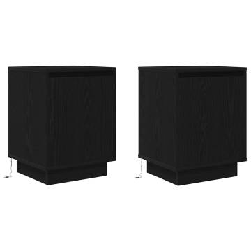 Stylish Black Bedside Cabinets with LED Lights - 2 pcs