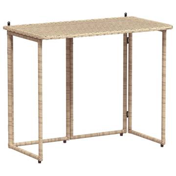 Folding Garden Table Beige 90x51 cm - Poly Rattan