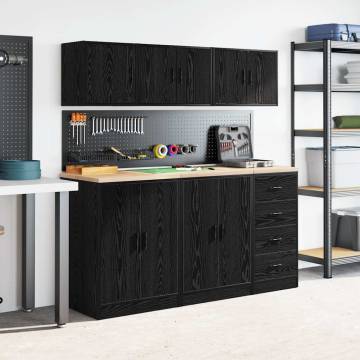 Garage Wall Cabinets - 2 pcs Black Engineered Wood