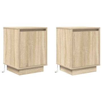 Modern Bedside Cabinets with LED Lights - Sonoma Oak - 2 pcs