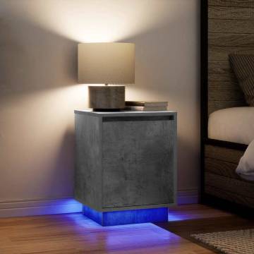 Stylish Bedside Cabinets with LED Lights | 2 pcs Concrete Grey