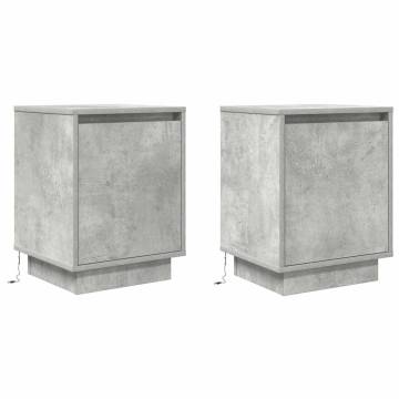 Stylish Bedside Cabinets with LED Lights | 2 pcs Concrete Grey