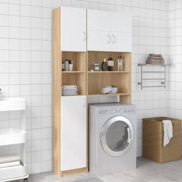 Washing Machine Cabinet Set - White & Sonoma Oak | HipoMarket