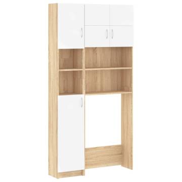 Washing Machine Cabinet Set - White & Sonoma Oak | HipoMarket