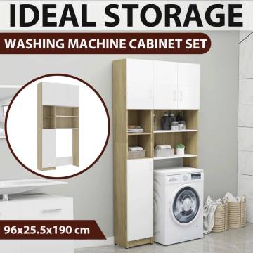 Washing Machine Cabinet Set - White & Sonoma Oak | HipoMarket