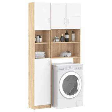 Washing Machine Cabinet Set - White & Sonoma Oak | HipoMarket