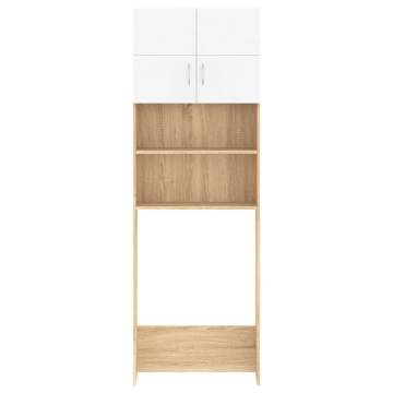 Washing Machine Cabinet Set - White & Sonoma Oak | HipoMarket