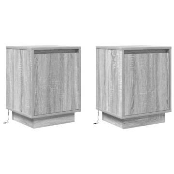 Stylish Bedside Cabinets with LED Lights - Grey Sonoma