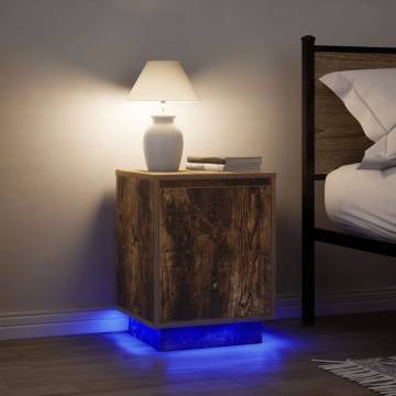 Smoked Oak Bedside Cabinets with LED Lights - 2 pcs