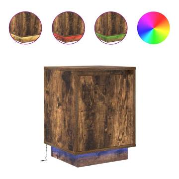 Smoked Oak Bedside Cabinets with LED Lights - 2 pcs