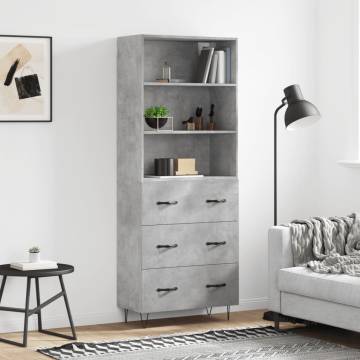 Stylish Highboard in Concrete Grey - 69.5x34x180 cm