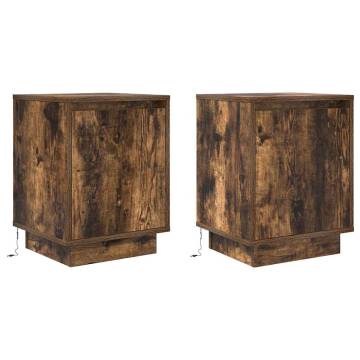 Smoked Oak Bedside Cabinets with LED Lights - 2 pcs