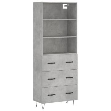 Stylish Highboard in Concrete Grey - 69.5x34x180 cm