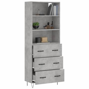 Stylish Highboard in Concrete Grey - 69.5x34x180 cm