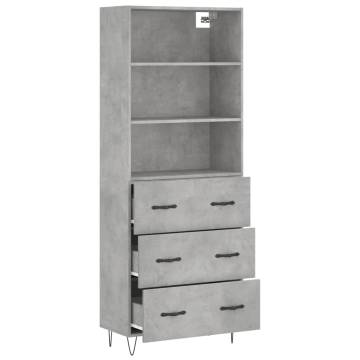 Stylish Highboard in Concrete Grey - 69.5x34x180 cm