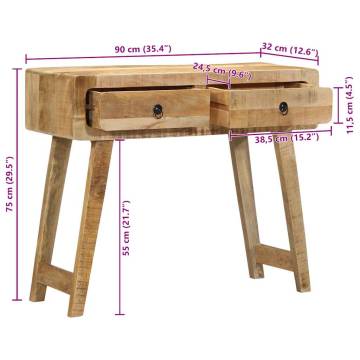 Stylish Console Table - Solid Wood Rough Mango - 90x32x75 cm