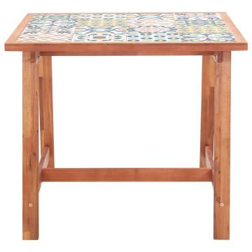 Elegant Garden Dining Table - 88x88 cm Solid Acacia & Tile Top