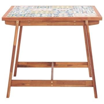 Elegant Garden Dining Table - 88x88 cm Solid Acacia & Tile Top