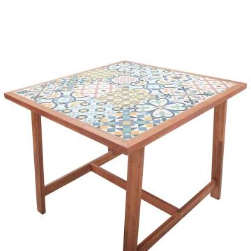 Elegant Garden Dining Table - 88x88 cm Solid Acacia & Tile Top