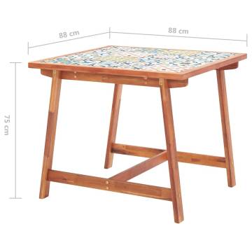 Elegant Garden Dining Table - 88x88 cm Solid Acacia & Tile Top