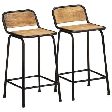 Bar Stools 2 pcs - Solid Wood Rough Mango for Modern Interiors