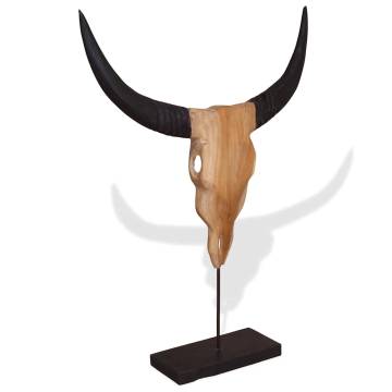 Handcrafted Teak Bull Skull Sculpture - Unique & Rustic Charm