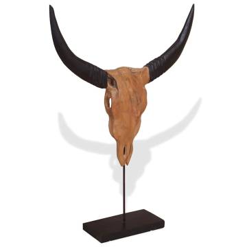 Handcrafted Teak Bull Skull Sculpture - Unique & Rustic Charm