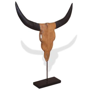 Handcrafted Teak Bull Skull Sculpture - Unique & Rustic Charm