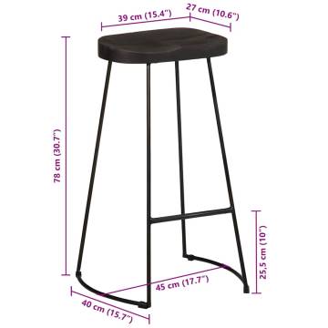 Stylish Black Bar Stools 2 pcs - Solid Mango Wood | Hipomarket