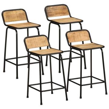 Bar Stools 4 pcs - Solid Wood Rough Mango - Modern Design