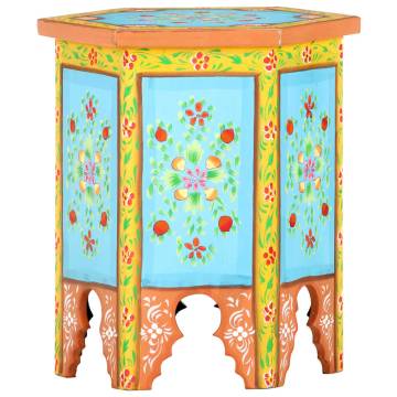 Hand-painted Side Table | Multicolour Solid Mango Wood